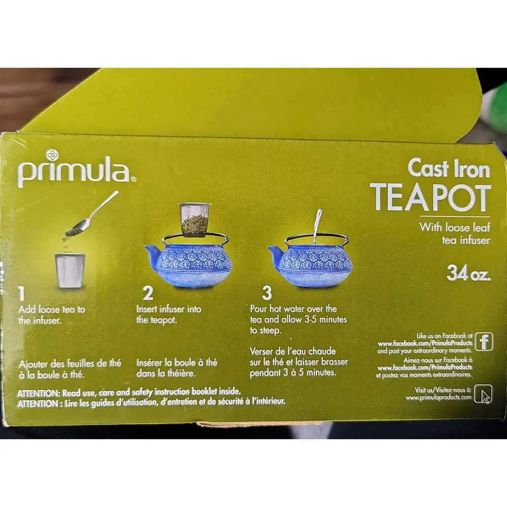 Primula 34oz Blue Cast Iron Teapot w/ Stainless Steel Mesh Infuser - New in Box